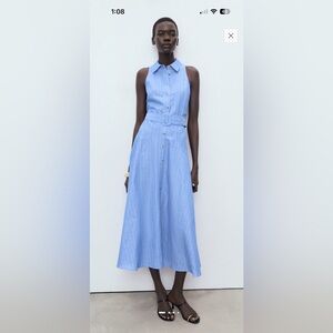 Mango. Striped linen-blend shirt-style dress. Size 4. Worn once